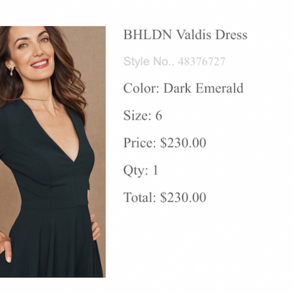 BHLDN Valdis Emerald Green 3/4 Sleeve Midi Formal Dress Deep V - Picture 3 of 5